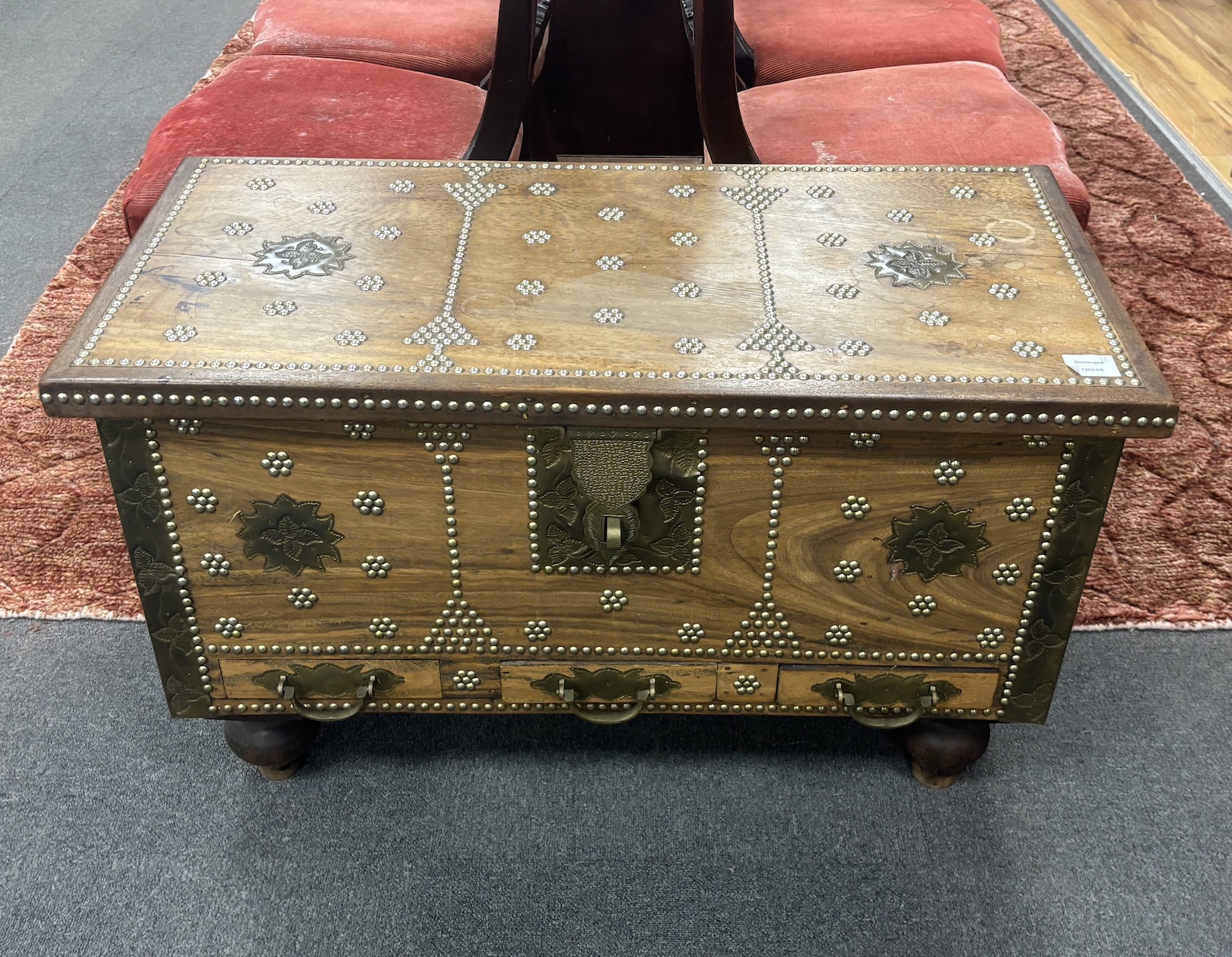 A Zanzibar style chest and another smaller, larger width 89cm, depth 44cm, height 54cm
